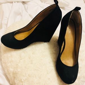 Aldo black suede wedge size 9.